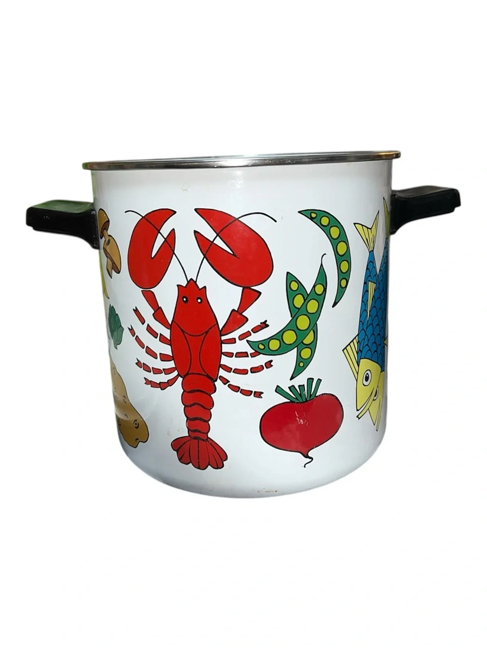 Vintage Mid-Century San Ignacio Enamelware Seafood Stock Pot with Lid